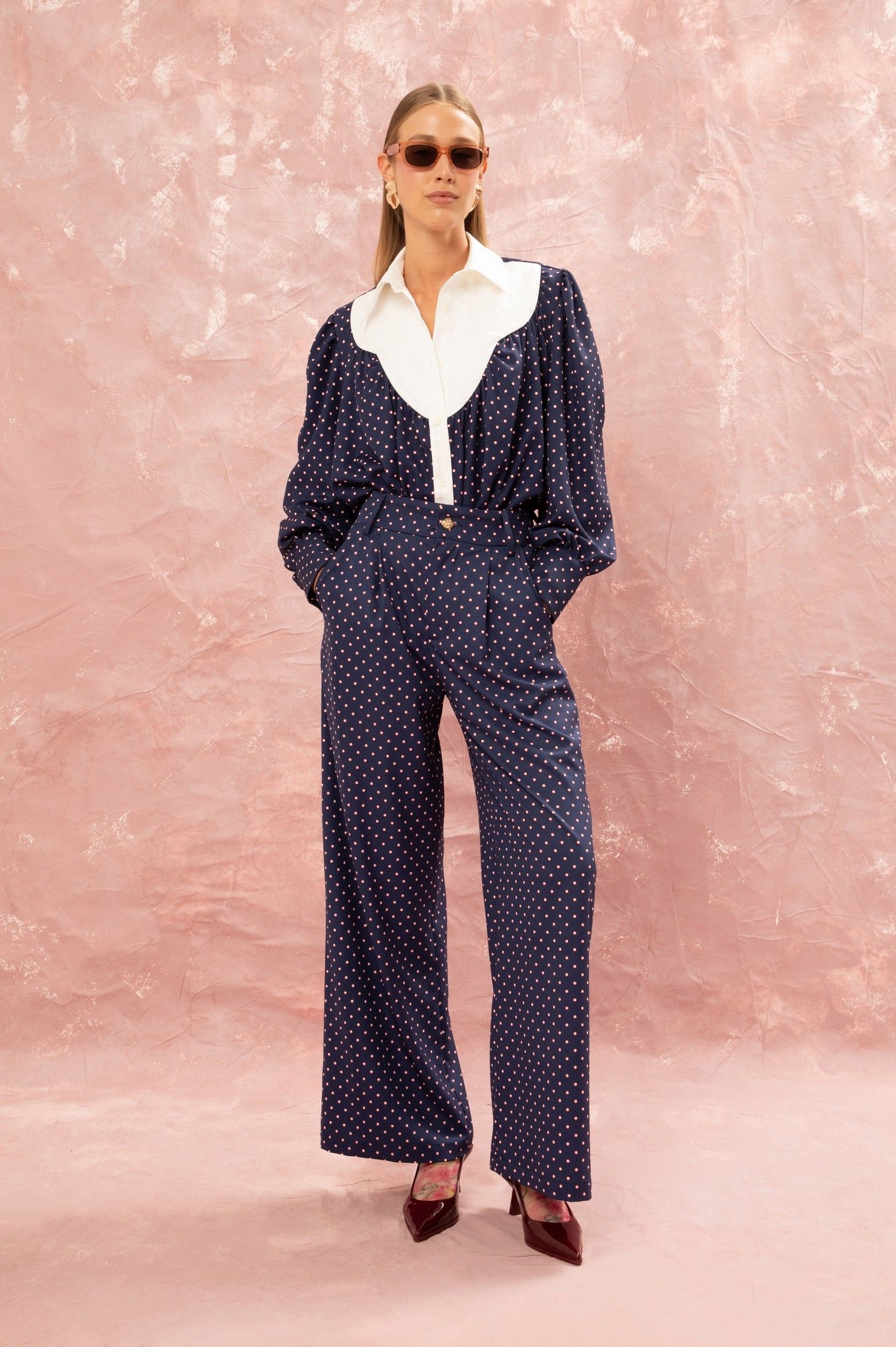 PLEATED CLASSIC PANTS - FLORAL DOT BLUE ' - ' ΠΑΝΤΕΛΟΝΙΑ