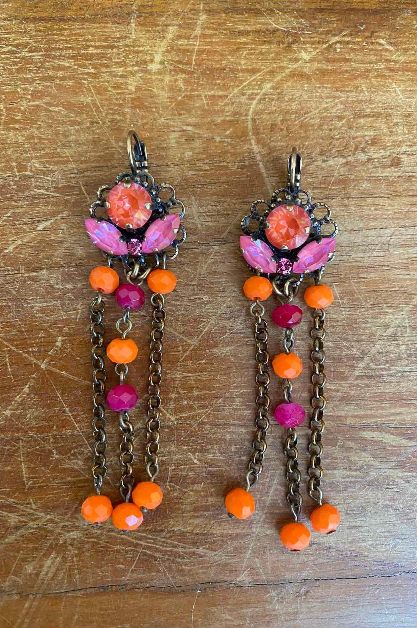 Orange purple long earrings ' - ' ΚΟΣΜΗΜΑΤΑ