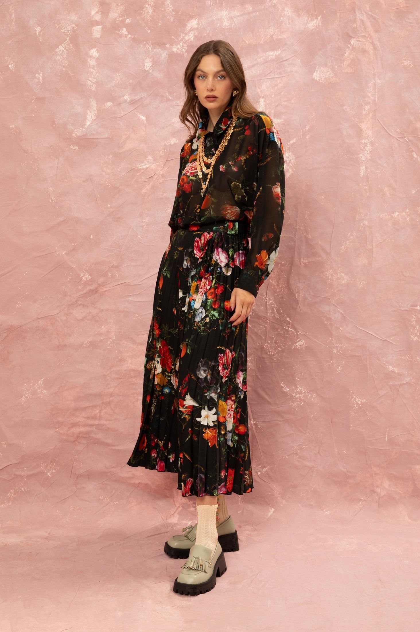 PLEATED MAXI SKIRT - STILL LIFE ' - ' ΦΟΥΣΤΕΣ