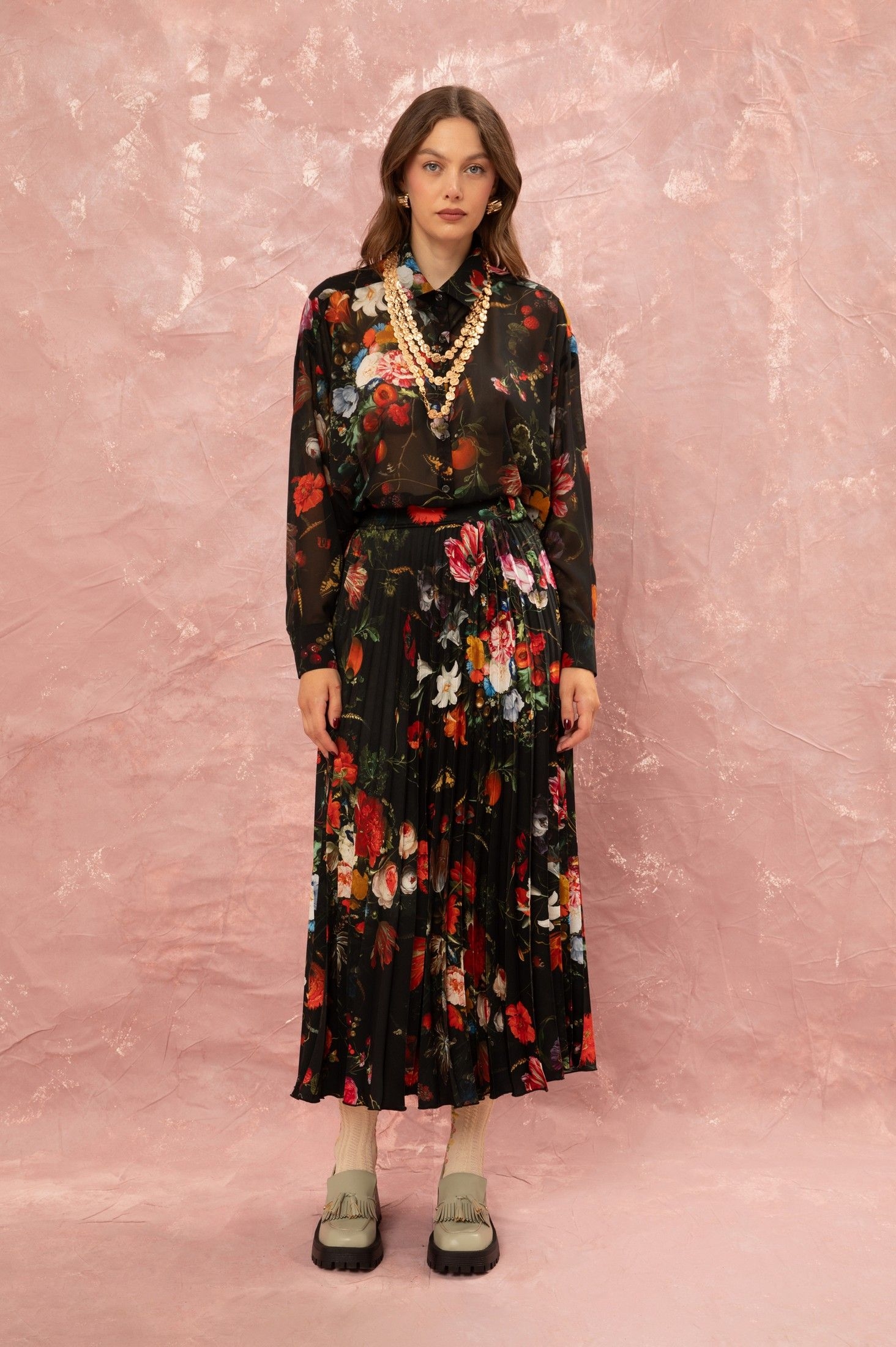 PLEATED MAXI SKIRT - STILL LIFE ' - ' ΦΟΥΣΤΕΣ