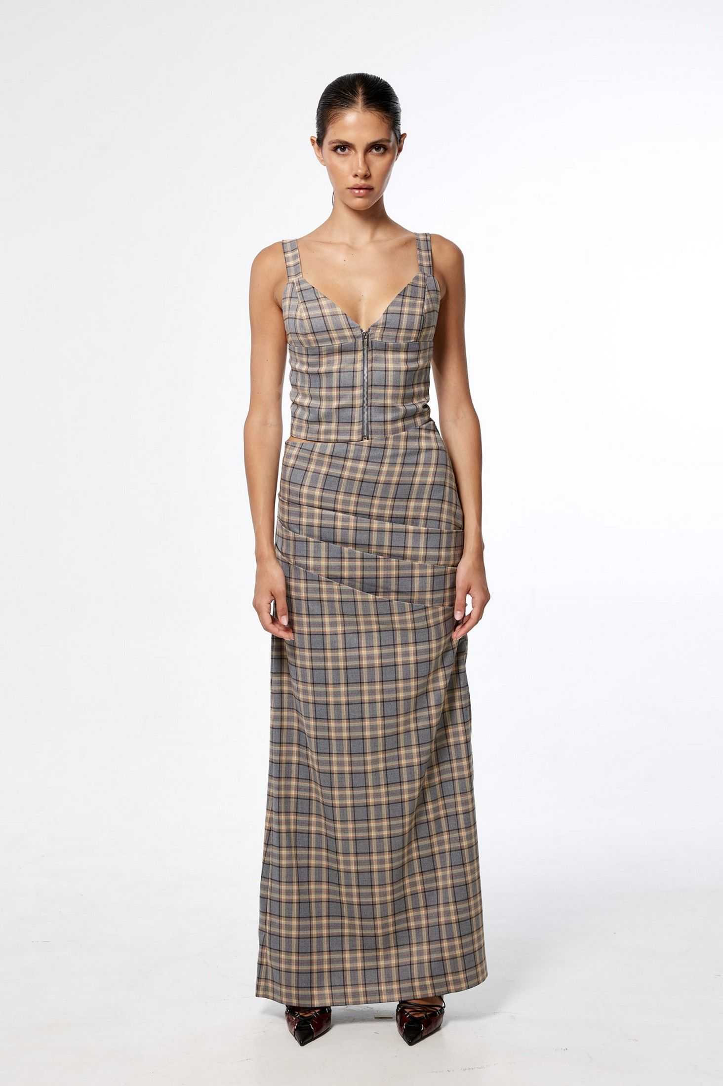 PLAID FUSION MAXI SKIRT