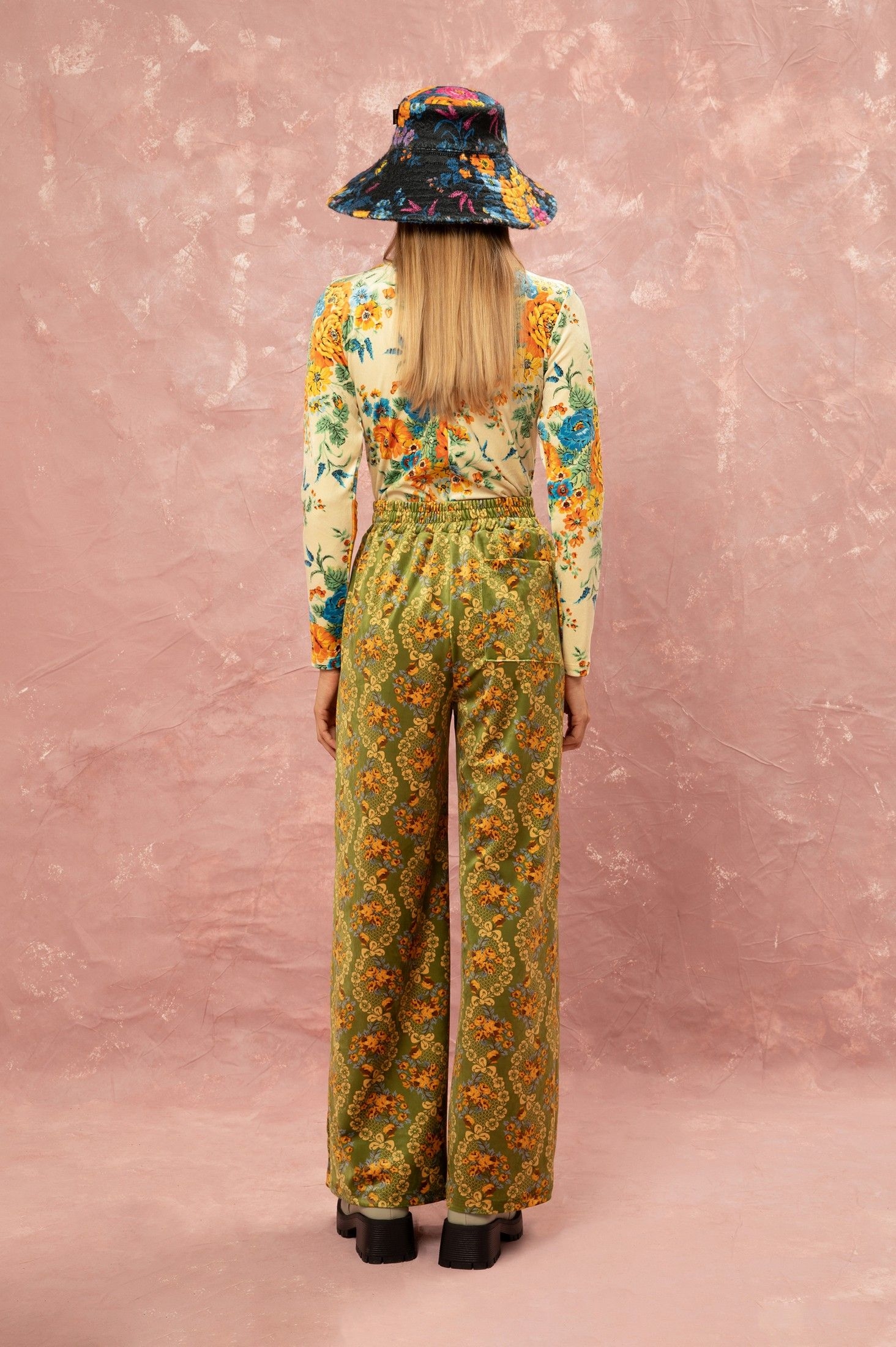 FLUFFY ELASTICATED-WAIST PANTS - LACE BOUQUET LIME ' - ' ΠΑΝΤΕΛΟΝΙΑ