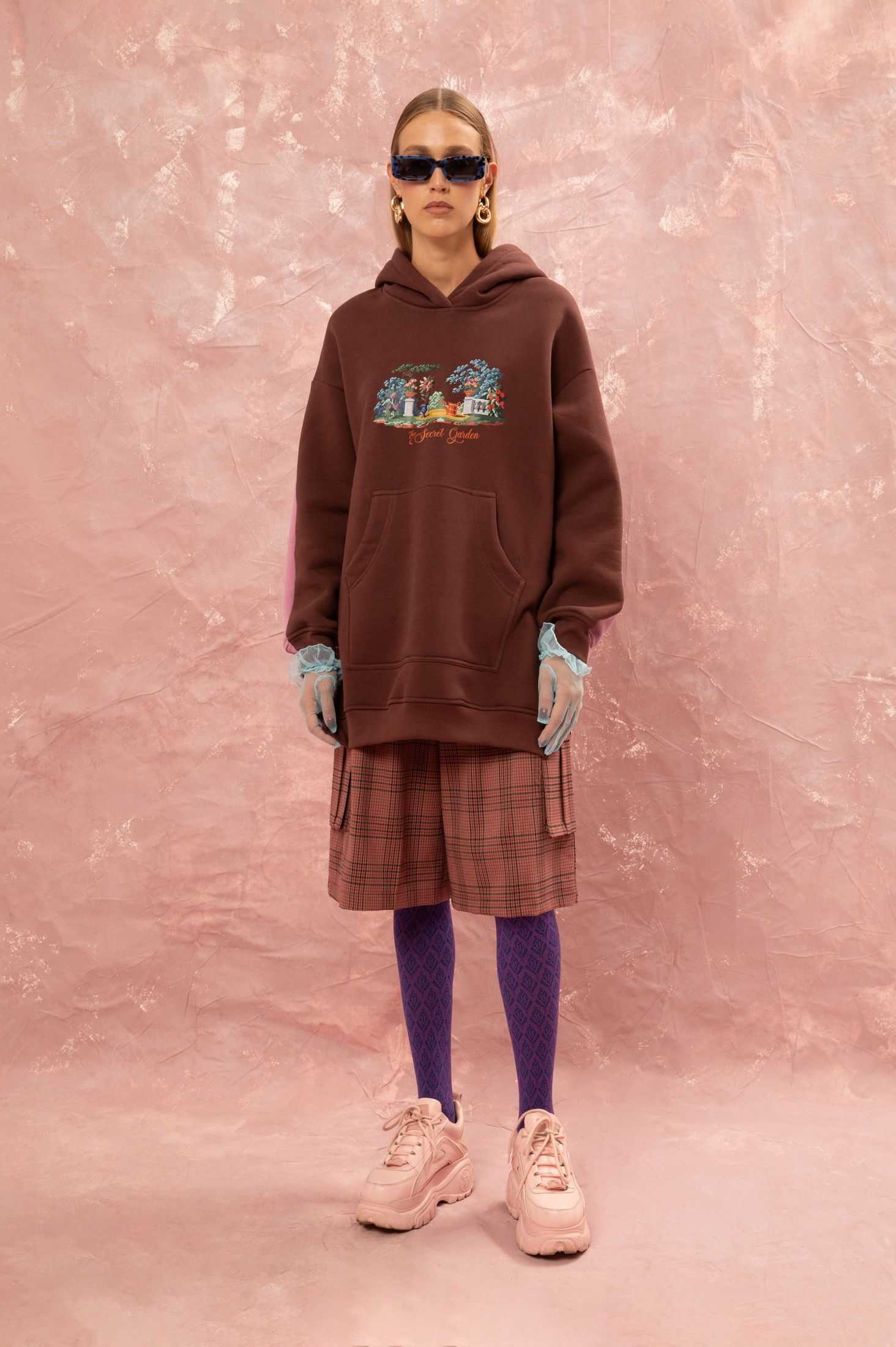 OVERSIZED HOODIE - BROWN/PINK